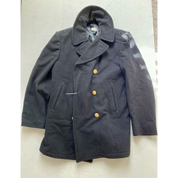 Vtg Military Peacoat Jacket Eagle Buttons Wool Enlisted Mens 40R Winter - Picture 1 of 8